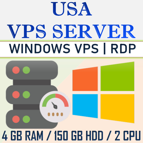 USA Windows VPS RDP Server/ Windows VPS Hosting - 4GB RAM + 150GB HDD -  1 Year