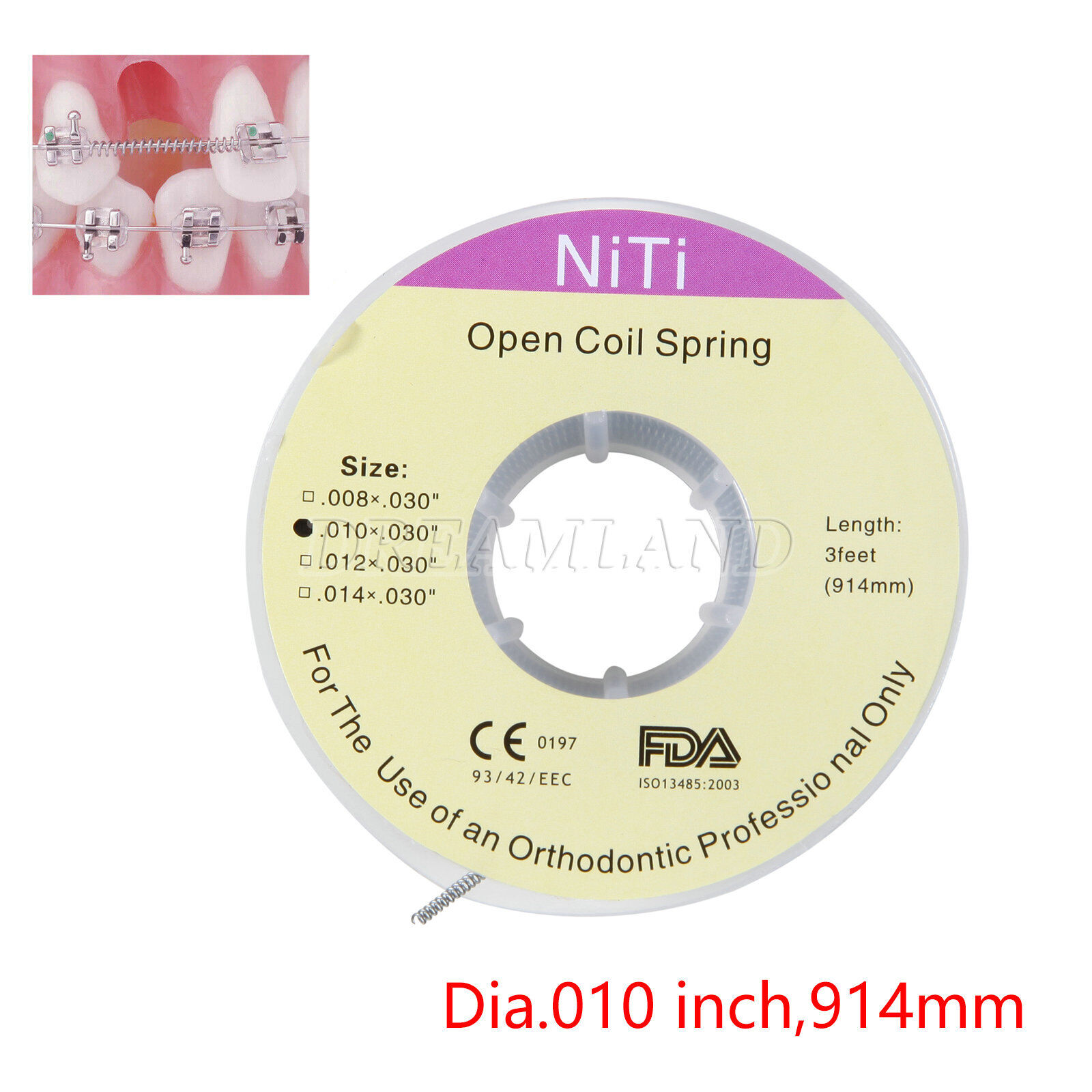 Dental Orthodontic Niti Open Coil Spring Spool .010/012 Inch 914mm
