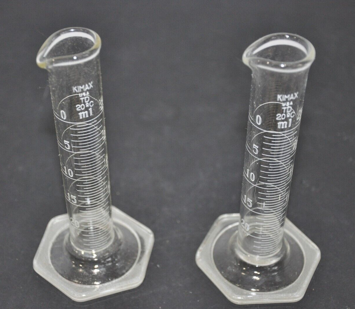 Vintage Kimax Laboratory Measuring Cylinder 25ml Lot of 2 with Safe-Gards