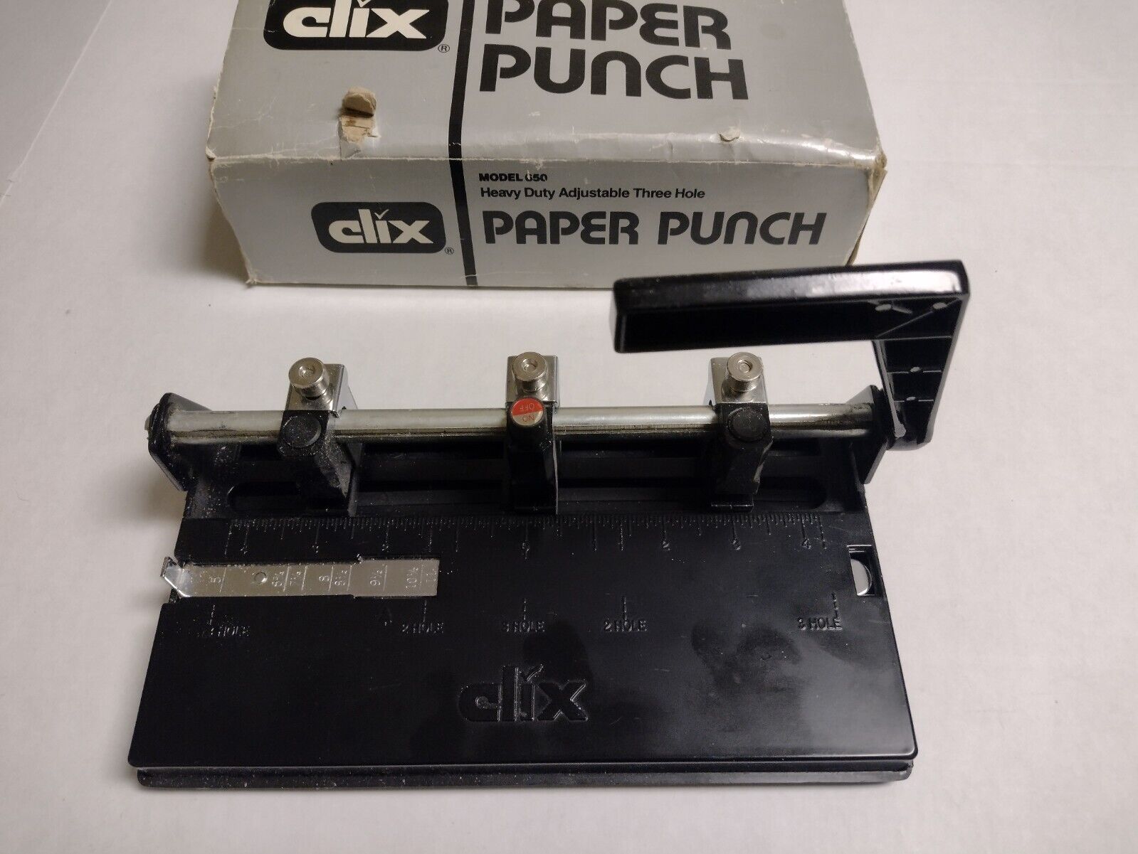 CLIX 650 Heavy Duty Adjustable 3 Hole Metal Paper Punch Vintage