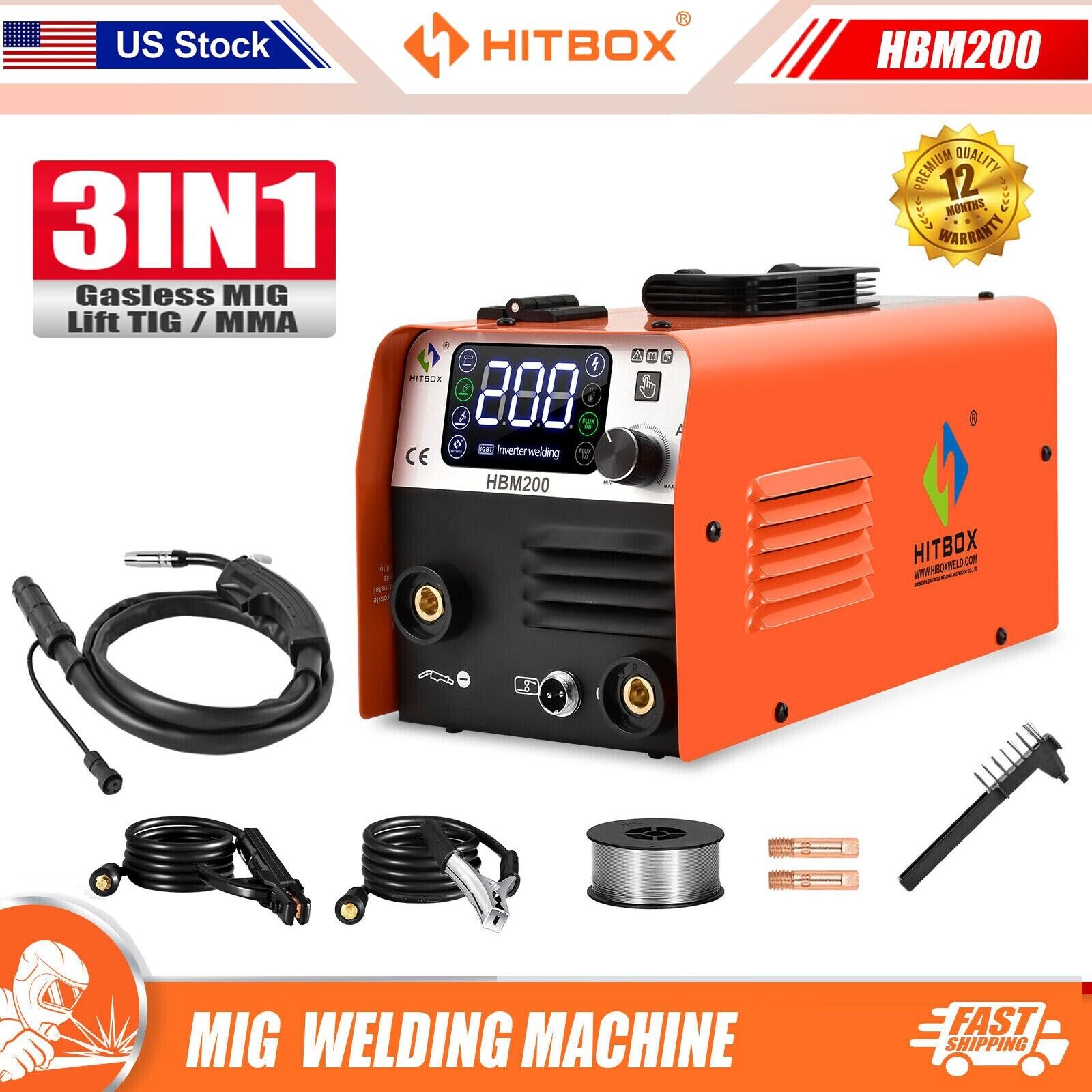 HITBOX 110V 3IN1 MIG Welder ARC LIFT TIG MIG Gasless Portable Welding Machine