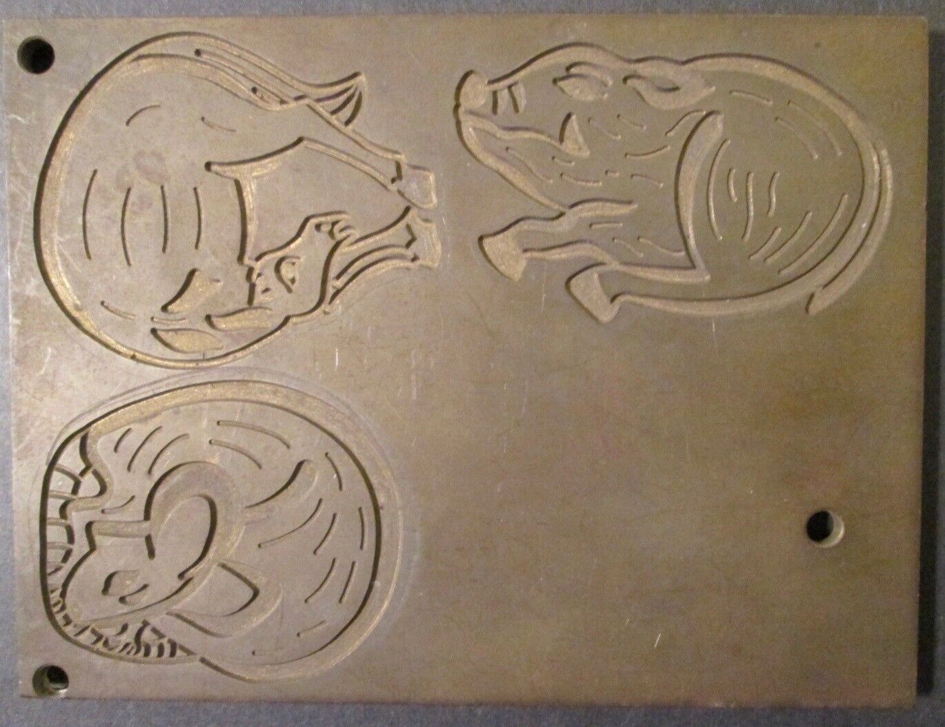 Vintage Heavy Brass PRINTING PLATE with THREE ANIMALS ~ Sunset ~ 4 1/8” x 5 1/2