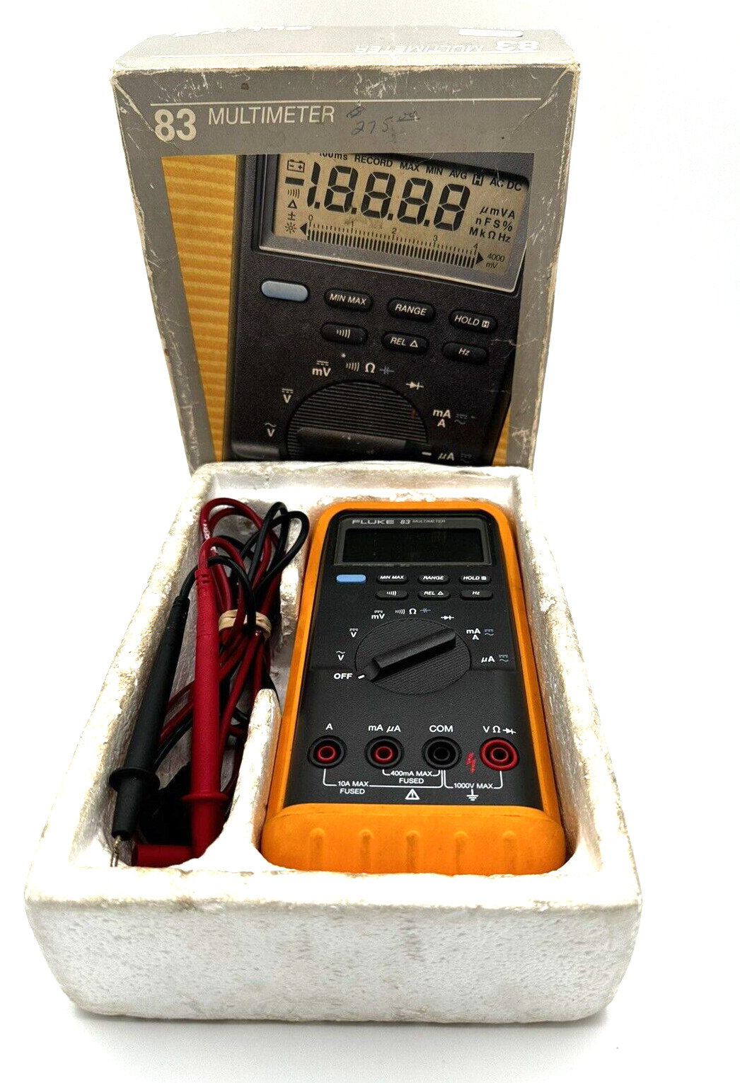 Fluke 83 Digital Multimeter with leads Original Box and Manual -Vintage