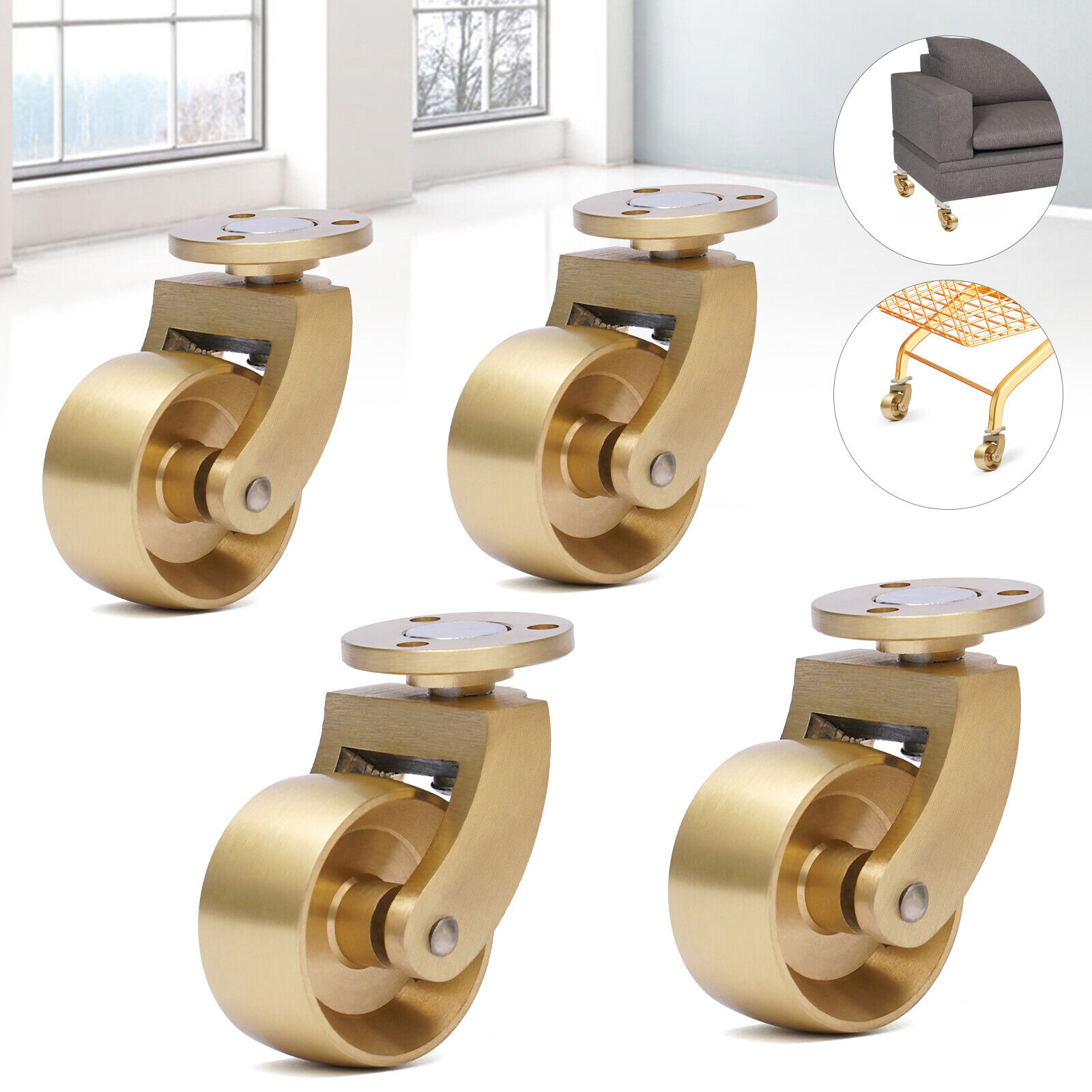 4 Vintage Style SOLID BRASS Strong Swivel Caster Wheels Brass Round Heavy Duty