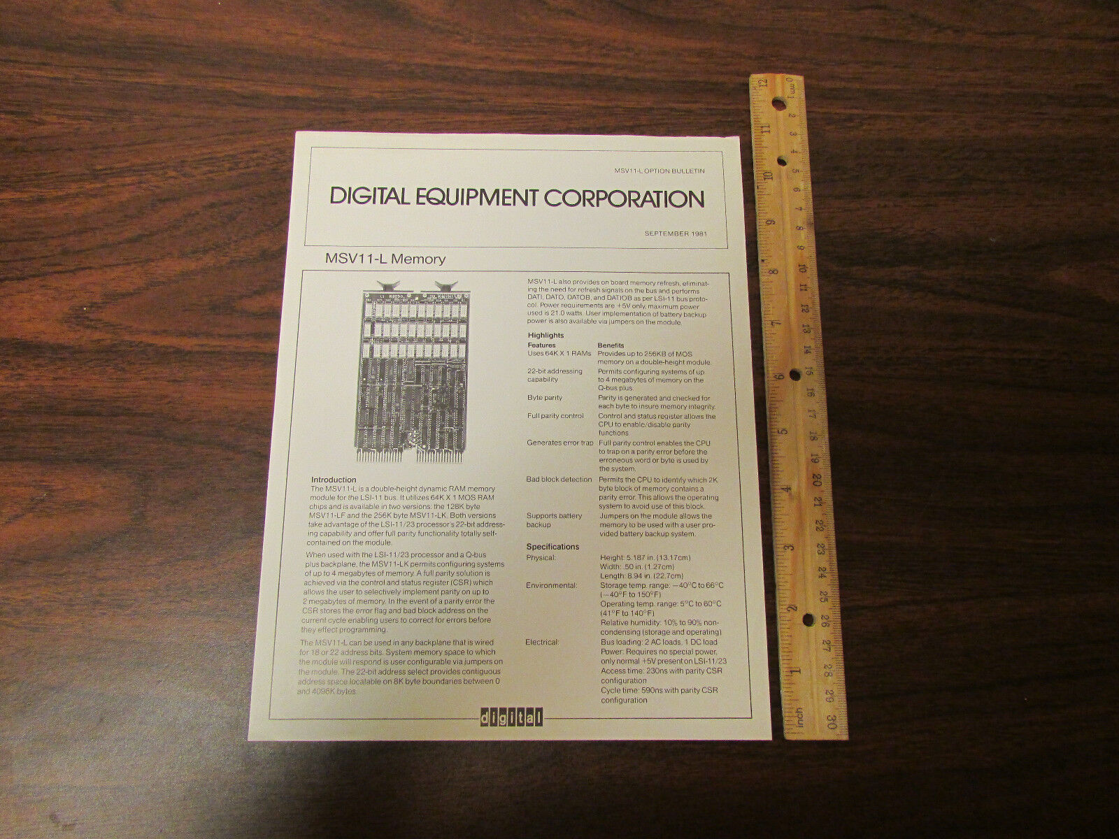 Vintage DEC PDP11 Option Bulletin MSV11-L Memory Module 1981