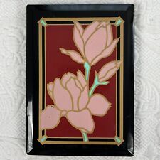 Vintage Address Book Black Lacquer Pink Flowers Index Tabs Unused picture