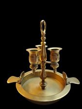 Vintage 3 Taper Candlestick Solid Brass Holder Gold Tone Carrier Gold Decor picture