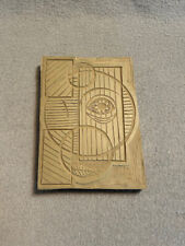 Vintage Linoleum Block carving on wood printmaking circles eye leaf abstract art picture