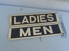 Vintage MENS And Ladies Restroom Bathroom Aluminum Metal Adhesive Door Signs picture