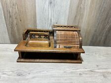 Vintage Hard Wood Desk Top Organizer Roll Back Compartment No Drawer picture