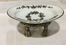 Vintage ~ White Porcelain & Silver Soap Dish on Silver Tassel Robe Stand, Unique picture
